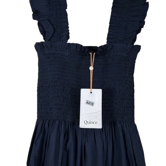 New Quince Navy Blue Organic Cotton Poplin Smocked Midi Dress Women's Small - Picture 7 of 9